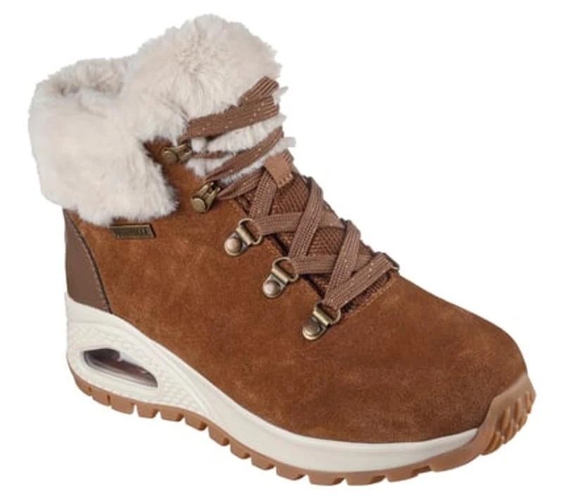 Skechers Women's Uno Rugged Moonlight Ridge Sneaker, Chestnut Suede/Duraleather/Faux Fur, 6.5 UK