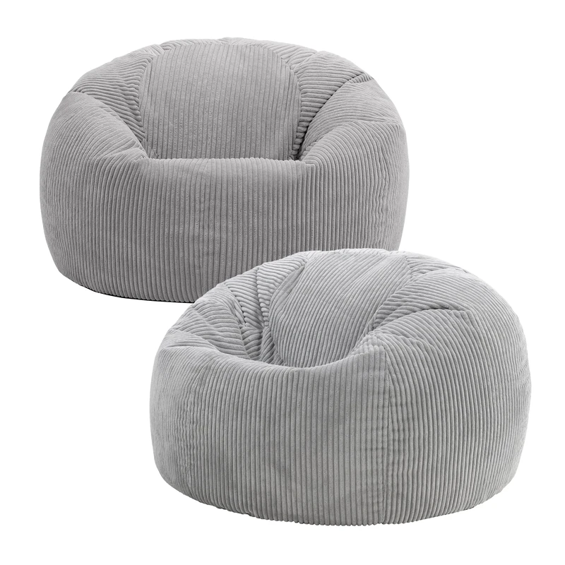 icon Kingston Cord Bean Bag, Set of 2, Dawn Grey, Large Adult Bean Bag Chair with Filling Included, Comfy Chair, Living Room Furniture, Bedroom Furniture