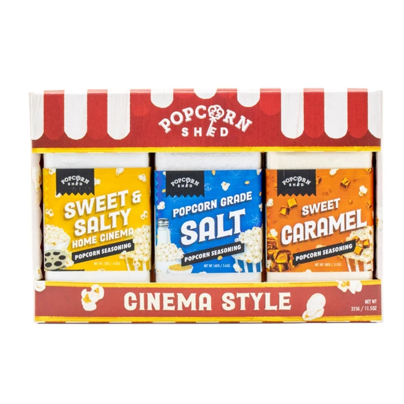 Popcorn Shed Cinema Style Popcorn Seasonings (3 Flavours) - Sweet and Savoury Popcorn Flavouring Variety Pack, Easy & Low Calorie Snack, Perfect for Parties, Movie Nights & Gifting
