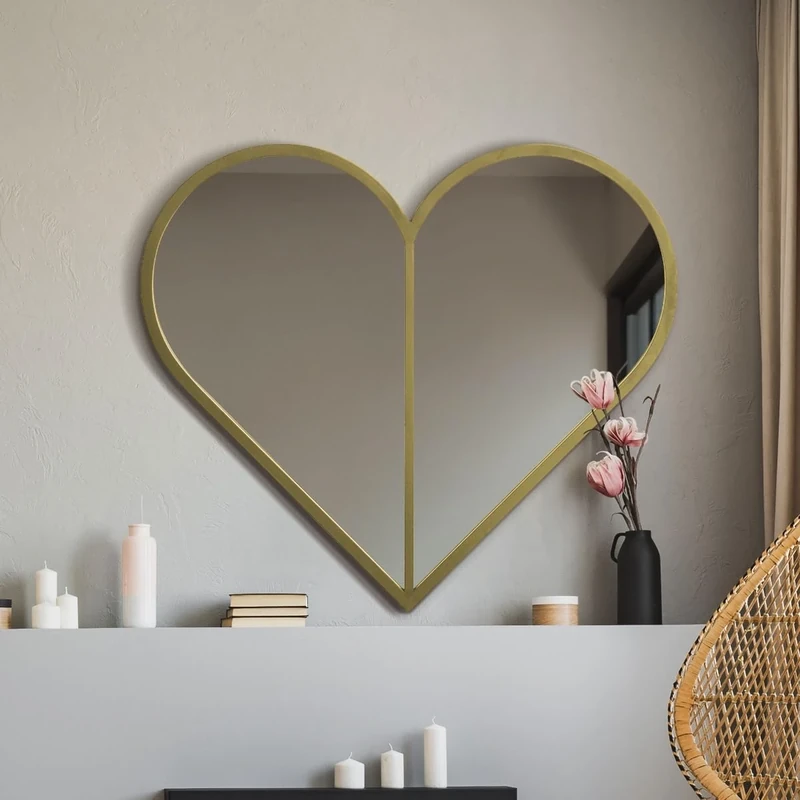 MirrorOutlet - The Corde - Gold Heart Shaped Framed Modern Wall Mirror 31" X 31" (80CM X 80CM) - Suitable for Bedroom, Living Room, Dressing Room, and Living spaces.