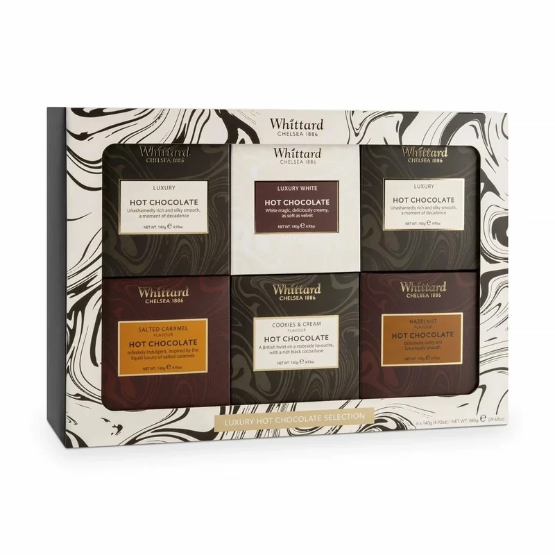 Whittard of Chelsea Hot Chocolate Lovers Gift Set | Suitable for Vegetarians | 6 Boxes of Single Origin Ground Coffee | 5 Flavours | 6 x 140g | Suitable for Vegetarians | Luxury Hot Chocolate