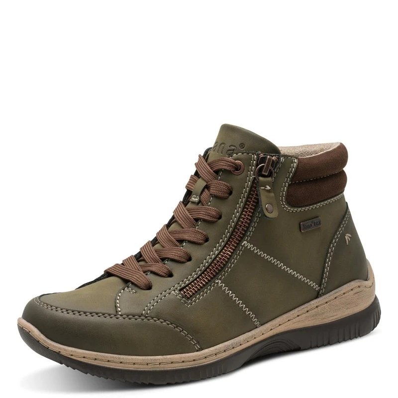 Jana Women’s High Sneakers with Zip Vegan, Olive, 8 UK