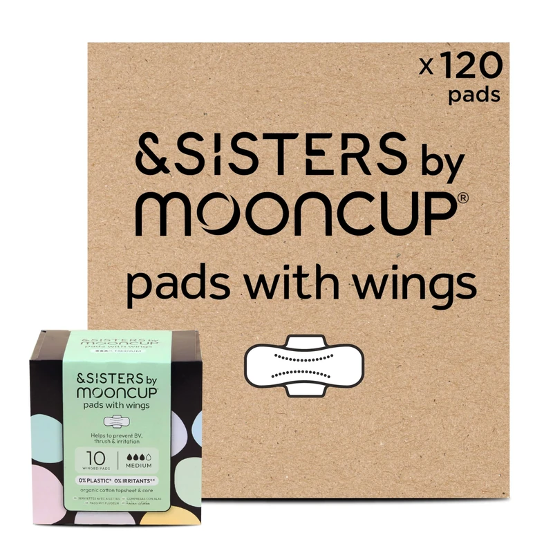 &SISTERS by Mooncup® Medium Flow Pads with Wings, 100% Organic Cotton, 120 Pads