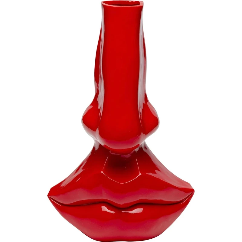 Kare Design Decorative Vase Lips, Red, Modern, Handmade, Flower Vase, for Dried Flowers, Lips Motif, Living Room, 38 x 25 x 17 cm (H x W x D)