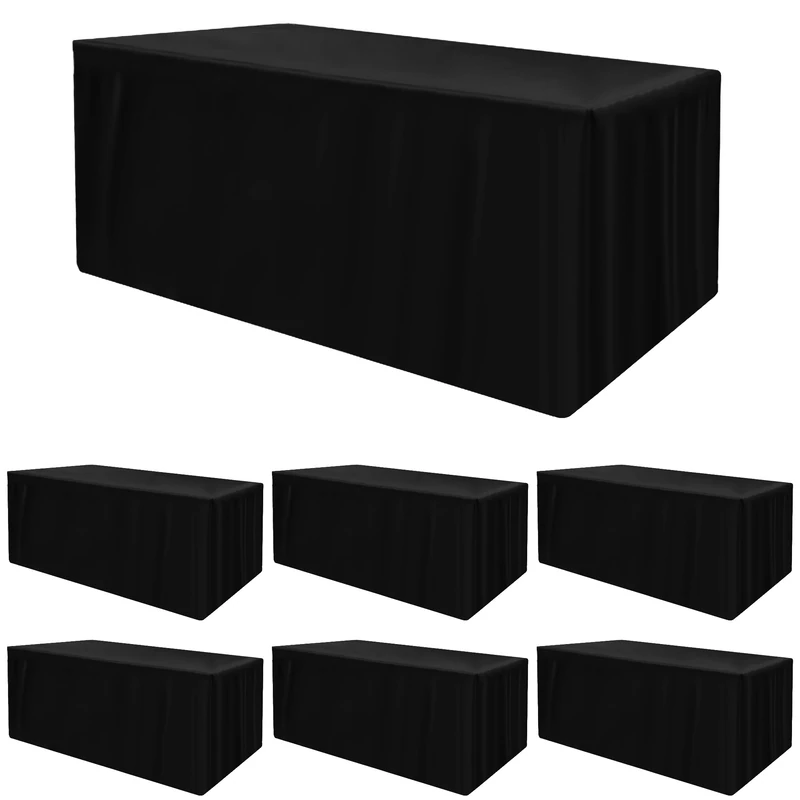 HolidayIdeas Fitted Black Rectangle Table Cloths 6ft Table Cover for Vendor Booth Display, Hotels, Banquet, Trade Show,30x96 Inch, 6 Pcs