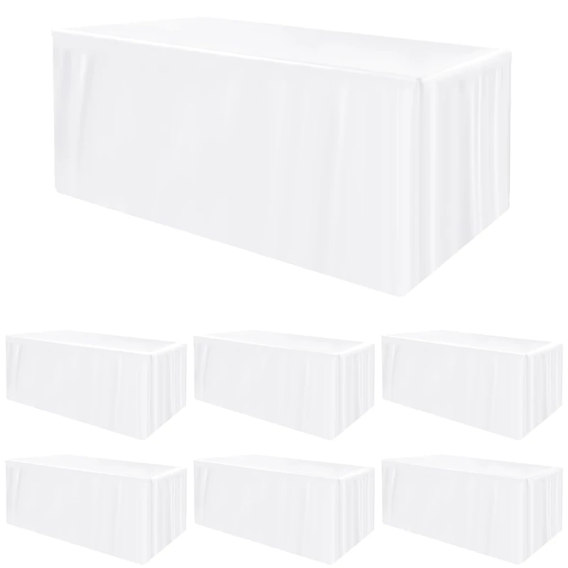 HolidayIdeas Fitted Rectangle Table Cloths 6ft Table Covers for Vendor Booth Display, Banquet, Wedding, Parties,30x96 Inch, White, 6 Pcs