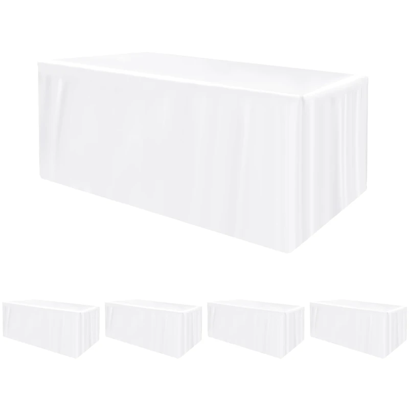 HolidayIdeas Fitted Tablecloths for 8 Foot Rectangle Table, Wrinkle Resistant Washable White Table Cover 30x96 Inch for Vendor Booth Display, Banquet, Trade Show, 4 Pcs
