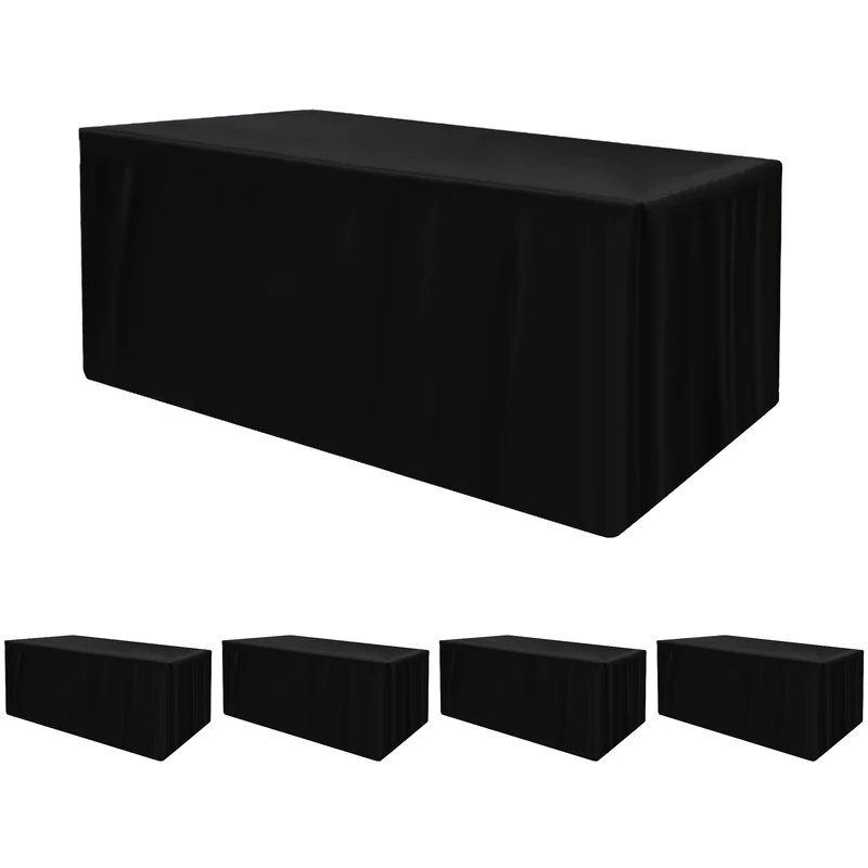 HolidayIdeas Fitted Black Tablecloths for 6 Foot Rectangle Table, Wrinkle Resistant Washable Table Cover 72x30 Inch for Vendor Booth Display, Banquet, Trade Show, 4 Pcs