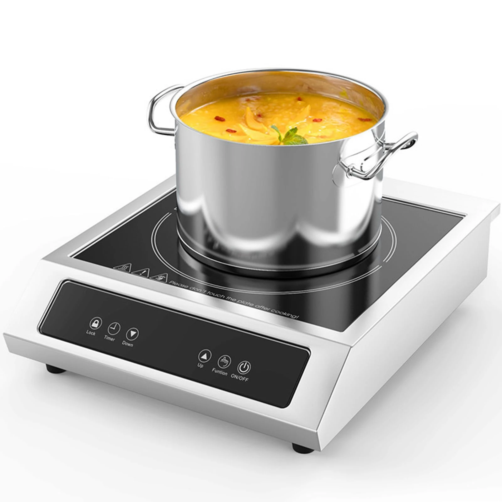 3500w Induction Cooktop, Commercial Induction Cooktop Load Capacity 110lb, 9 Power Levels Professional Ceramic Portable Stainless Steel Hot Plate With Slide & Touch Control, Safety Lock, 4 Hours Timer