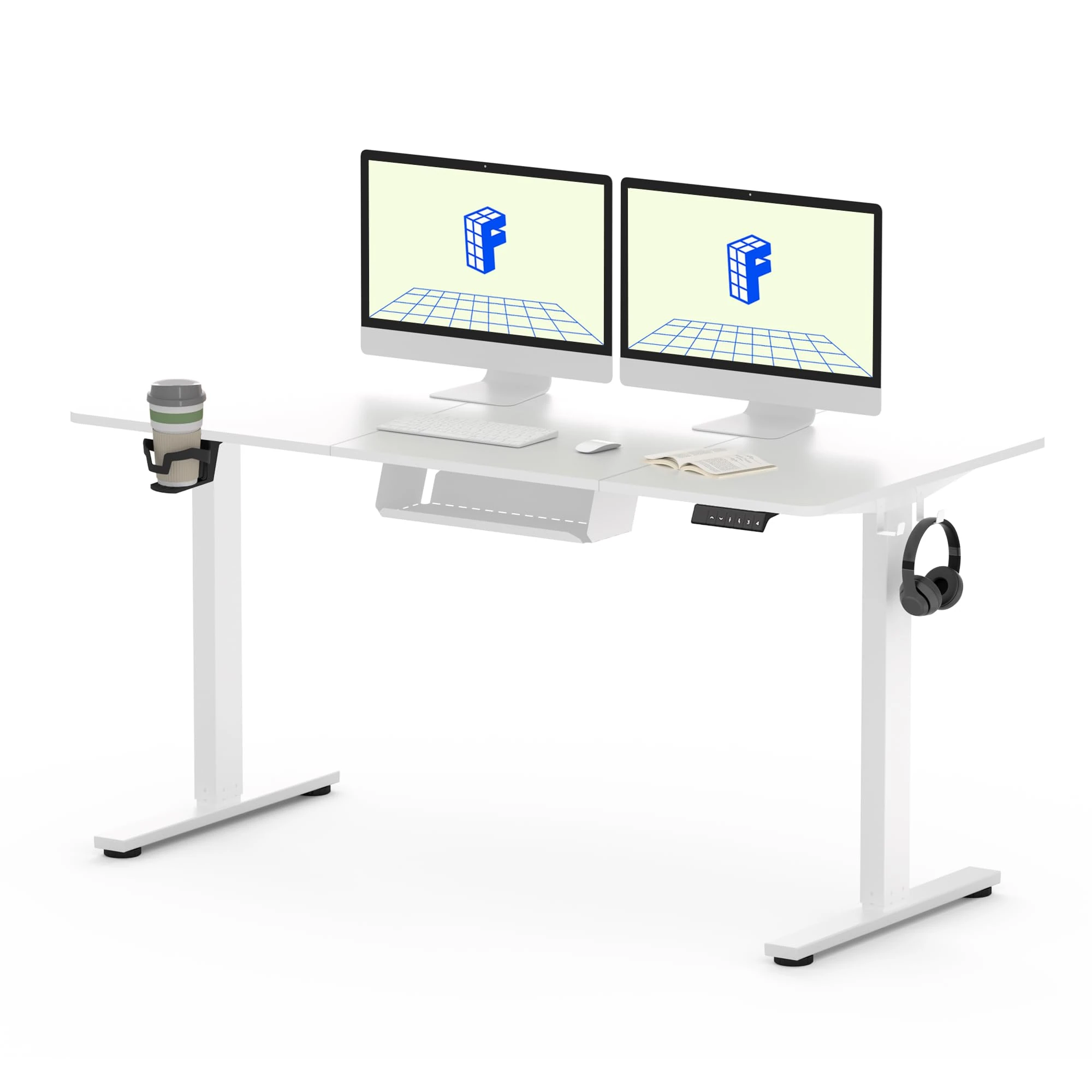 FLEXISPOT 140 x 60 cm Electric Standing Desk, Sit Stand Table Height Adjustable Desk with Backpack Hook and Memory Smart Pannel, Home Office, White