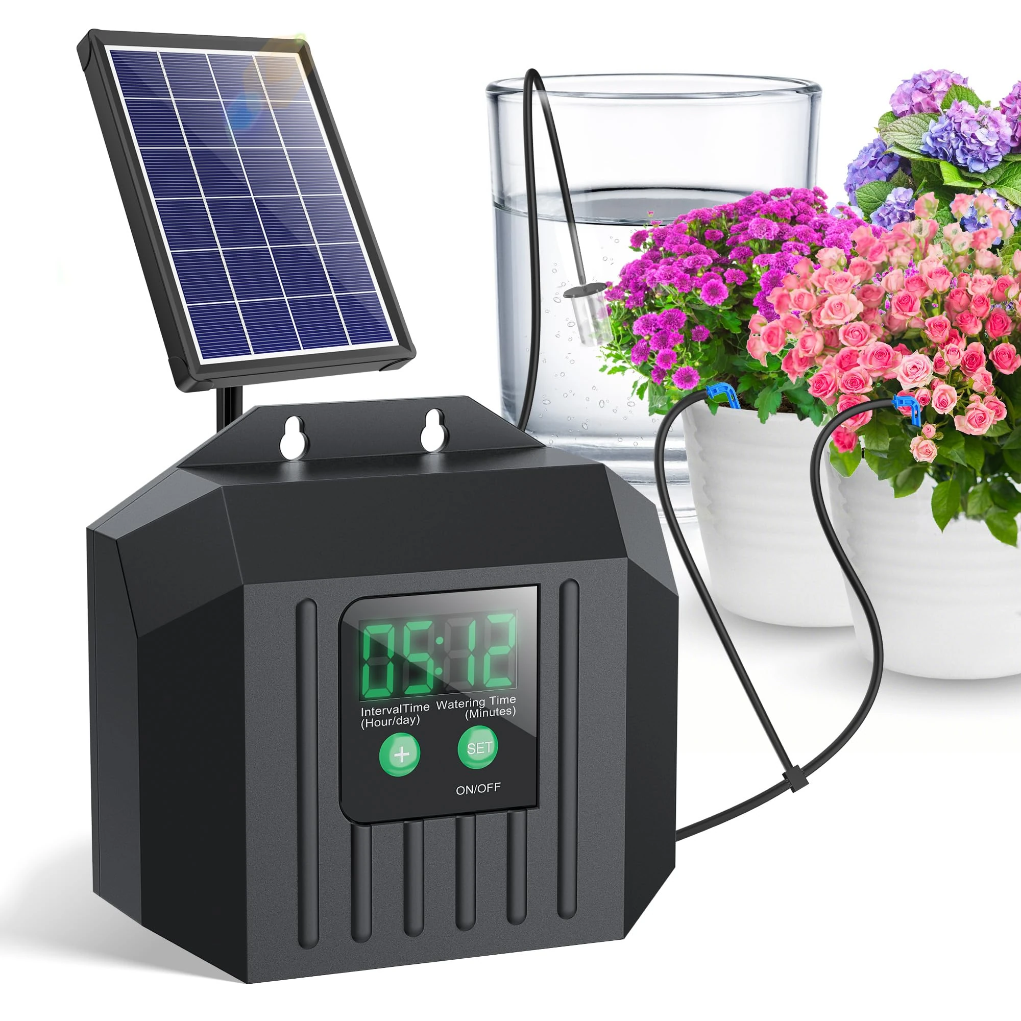 Biling Solar Drip Irrigation System Kits 15M 3.5W 400 ml/min Solar Automatic Watering System for Plant, 6 Modes Self Watering System for Plants Drip Feeders Plants Garden, Greenhouse, Terrace