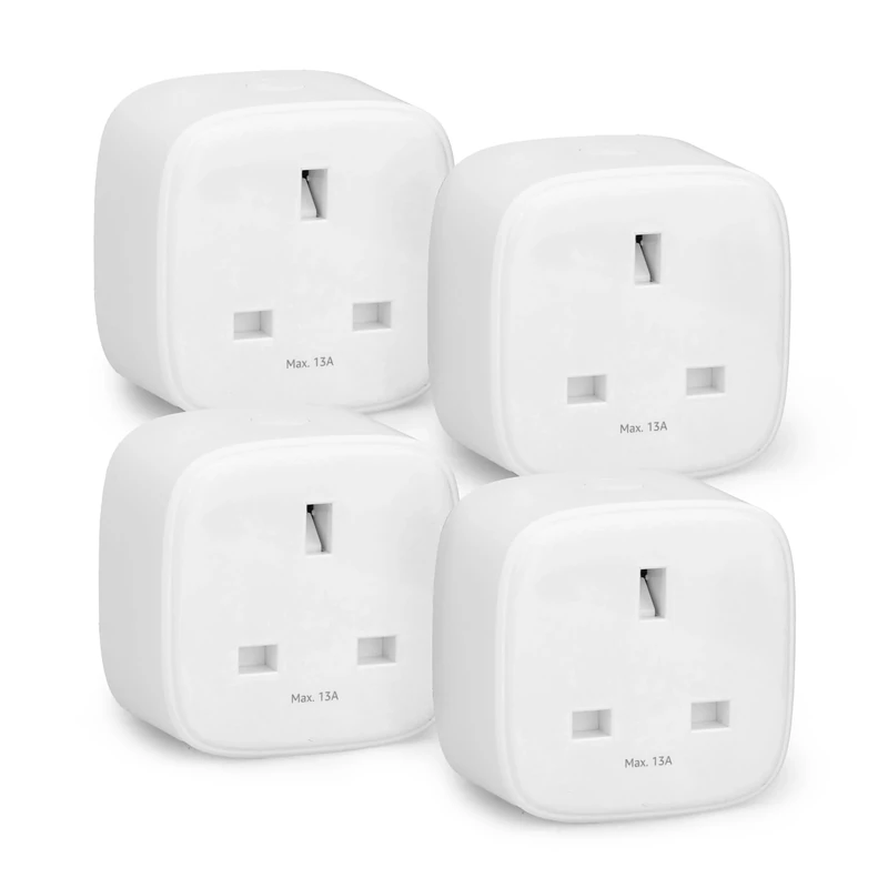 Amazon Basics Smart Plug, Matter Compatible, Compatible with Amazon Alexa, Google Home, Apple HomeKit, Matter Hub Required, 2.4 GHz Wi-Fi only, White, 4-Pack