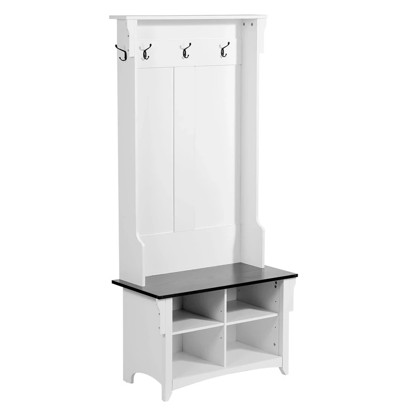 VEVOR Hall Tree with Storage, White, 16.5" W x 32.2" L x 67.7" H, Transitional Style, Wood Metal, 5 Hooks, 4 Drawers, Adjustable Shelves, Easy Assembly, Furniture for Entryway & Hallway