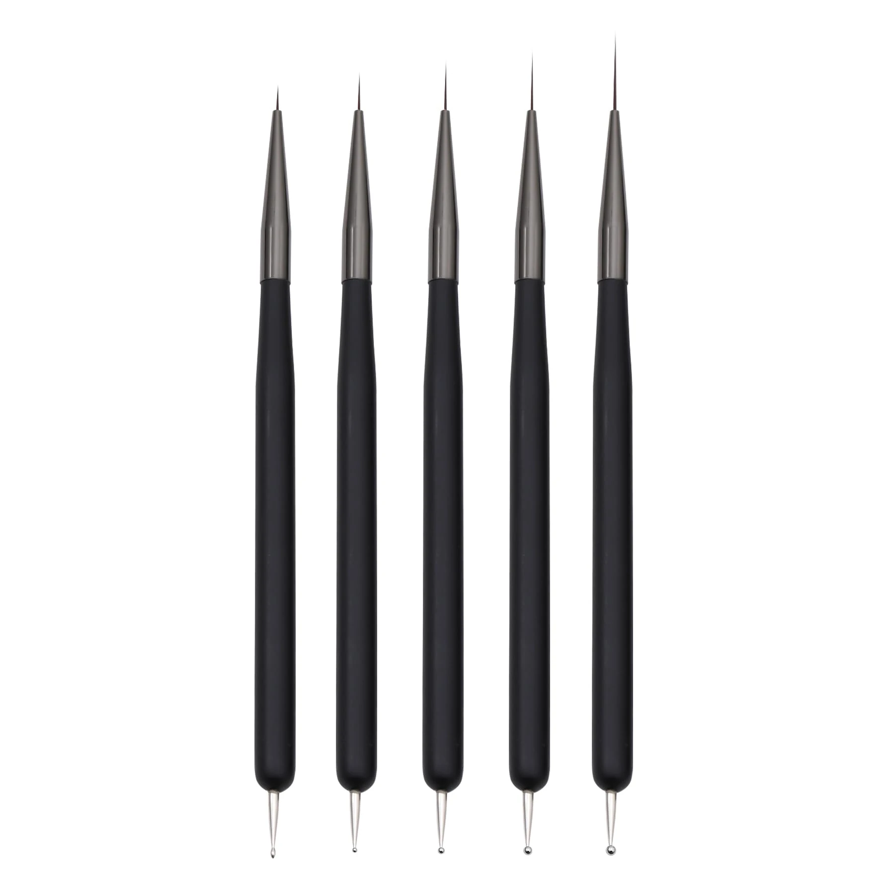 Nail Art Brushes, 5Pcs Nail Art Liner Brushes, Dotting Pen Tools, Painting Art Design Brush Set for Long Lines, Thin Details, Fine Drawing Sizes 7/9/11/15/22mm, Black
