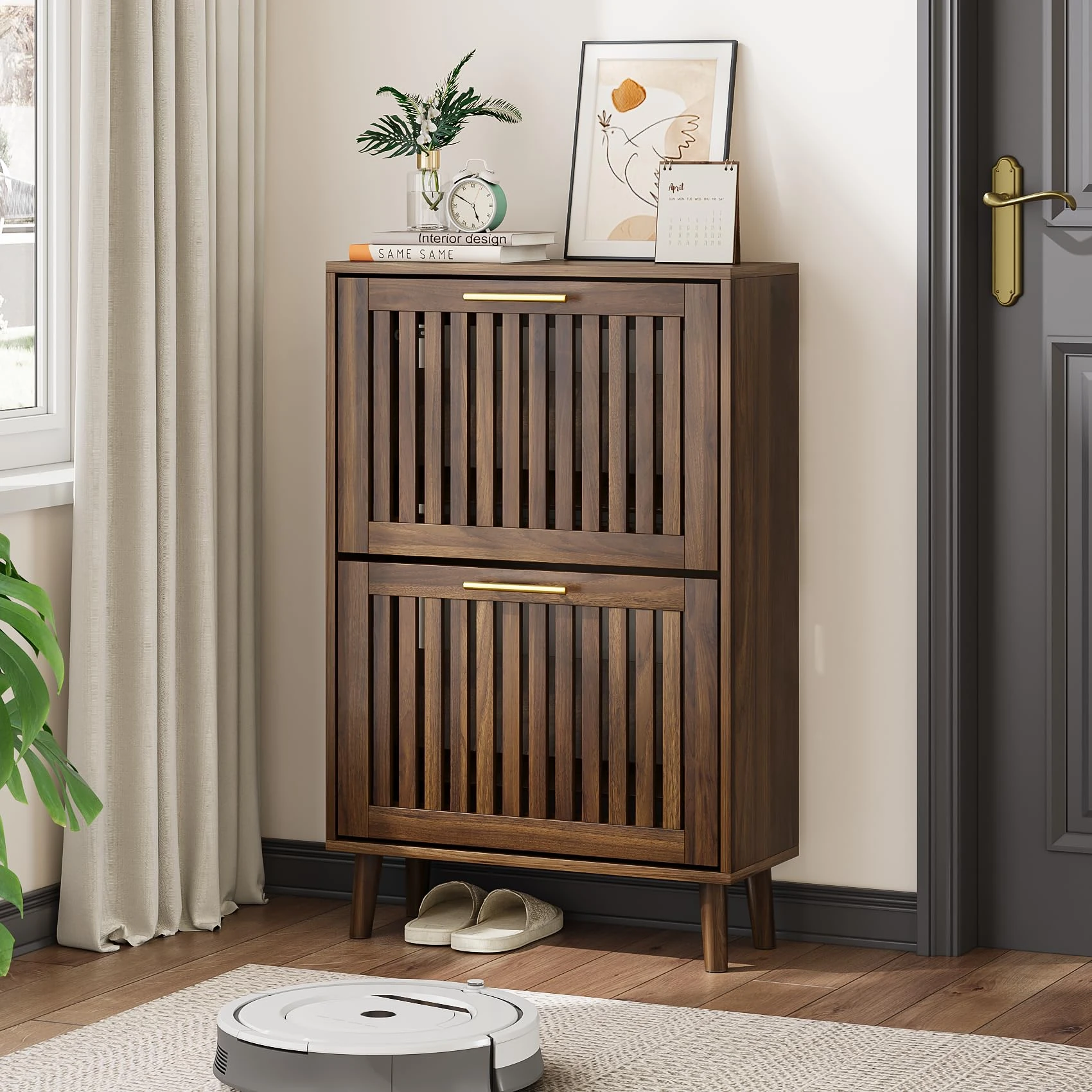 Algherohein Shoe Cabinet,Shoe Cabinet Storage for Entryway, Slim Shoe Cabinet with Metal Legs