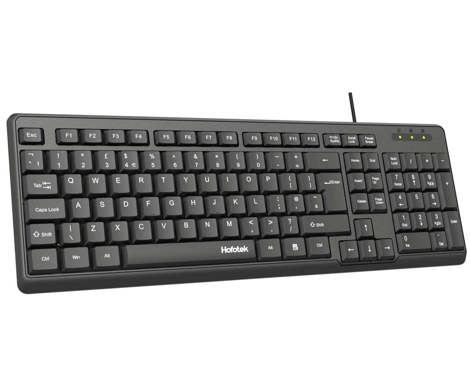 Hofotek Wired Computer Keyboard, Full Size USB Quiet Keyboard with Number Pad,Slim Compact Soft Basic Laptop Keyboards for Windows PC Office Desktop (Black)