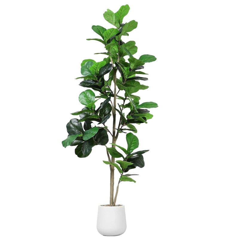 Artificial Fiddle Leaf Tree, 213CM Faux Plant Fake Ficus Lyrata Trees with White Planter, Artificial Fig Trees Floor Plants for House Office Living Room Indoor Home Decor, Housewarming Gift