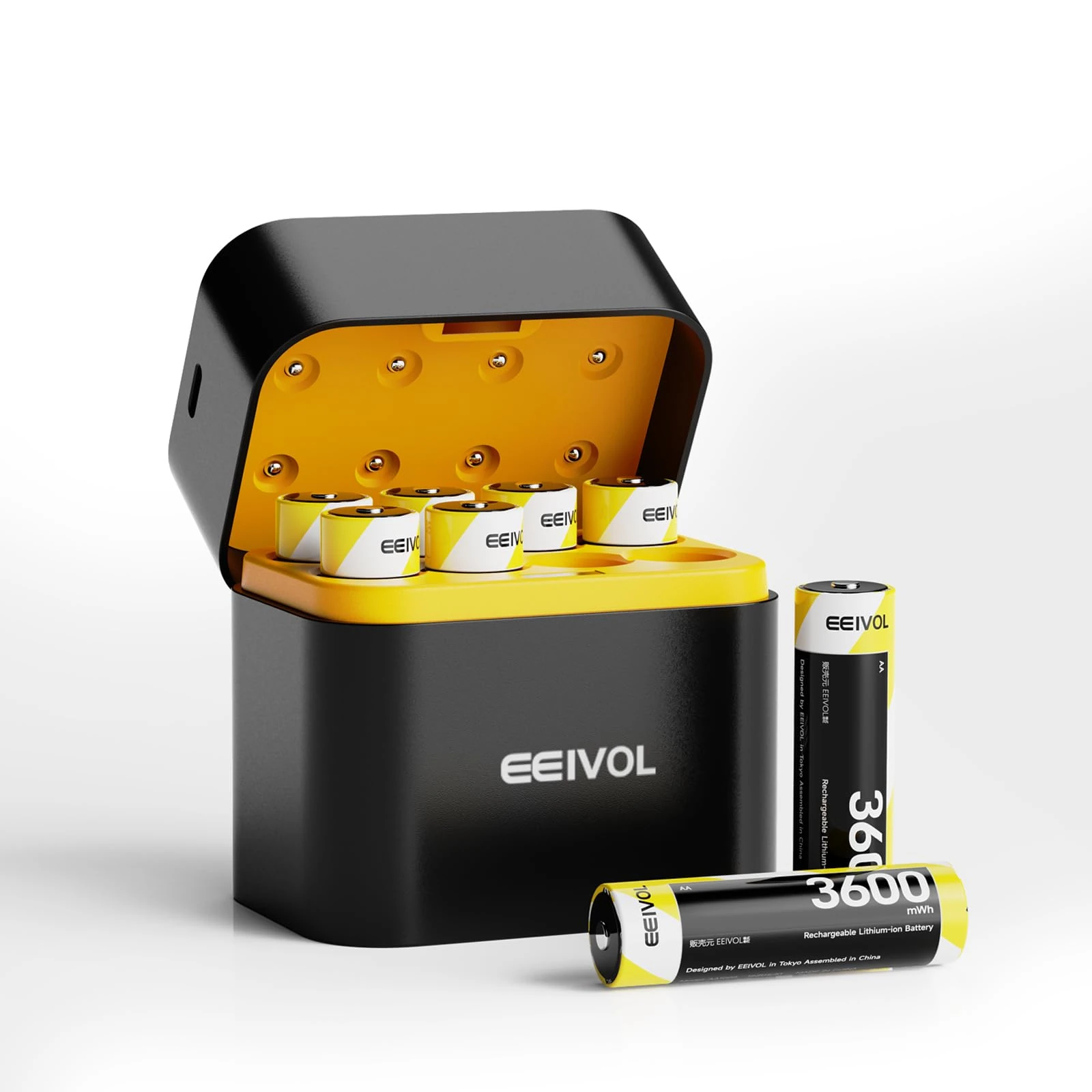 GREENOE Rechargeable Lithium Batteries AA 8-Pack with Charger, 3600 mWh High Capacity 1.5 V AA Batteries, Long Lasting Rechargeable AA Li-ion Battery with Integrated Charging Storage Box