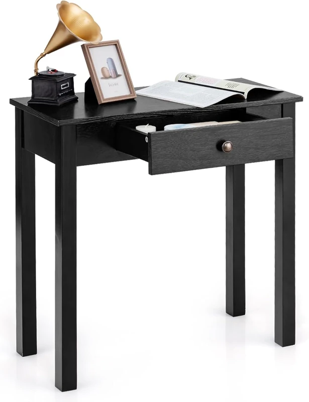 FANTASK Wooden Console Table, Industrial Side Table with Drawer, Narrow Entrance Table, Hallway Table in Black