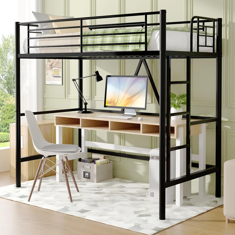 VECELO Metal Bunk Bed Single Size, High Sleeper Bedframe 90×190cm with Removable Ladder and Safety Guardrail, Space-Saving, Noise Free, No Box Spring Needed, Black