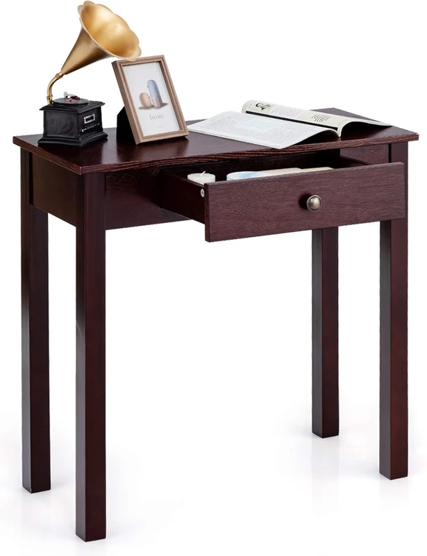 FANTASK Wooden Console Table, Industrial Side Table with Drawer, Narrow Entrance Table, Brown Hallway Table