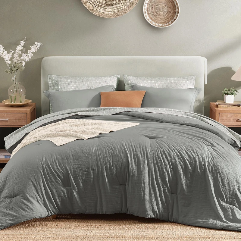Monbix Queen Comforter Set, 7 Pieces Soft Bed in a Bag Queen Bedding Sets