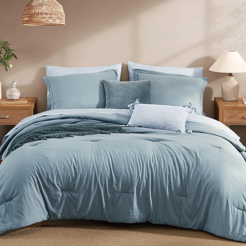 Monbix King Size Comforter Set- 7 Pieces Soft Bed in a Bag King Bedding Set