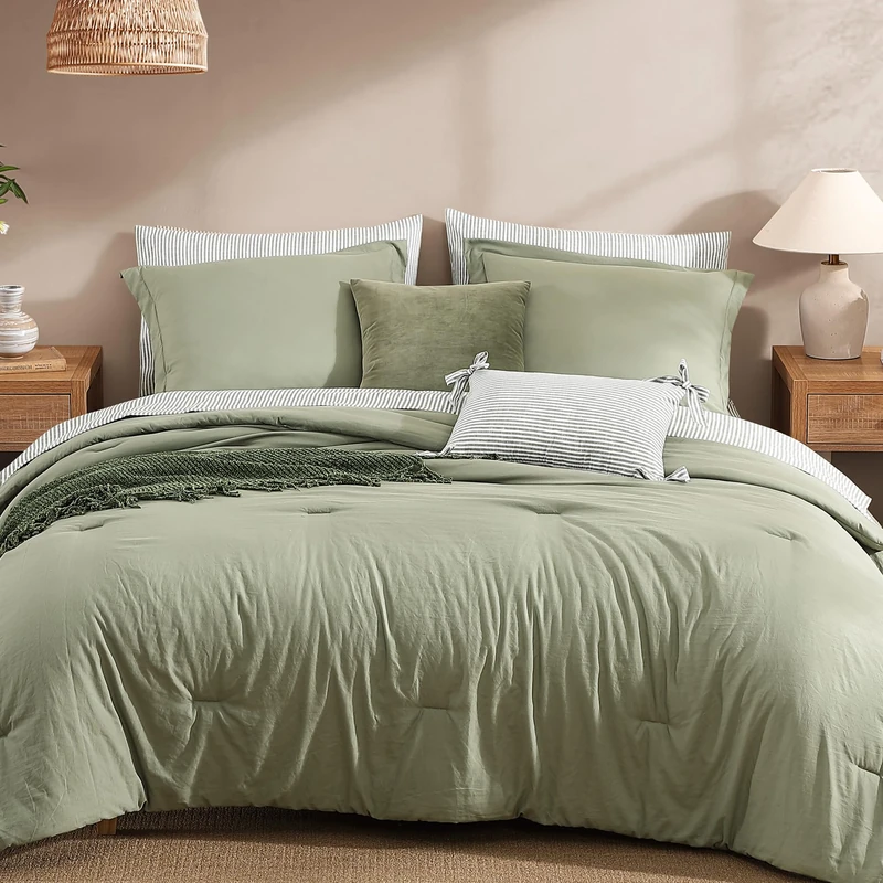 Monbix Full Size Comforter Sets-7 Pieces Soft Bed in a Bag Full Bedding Set
