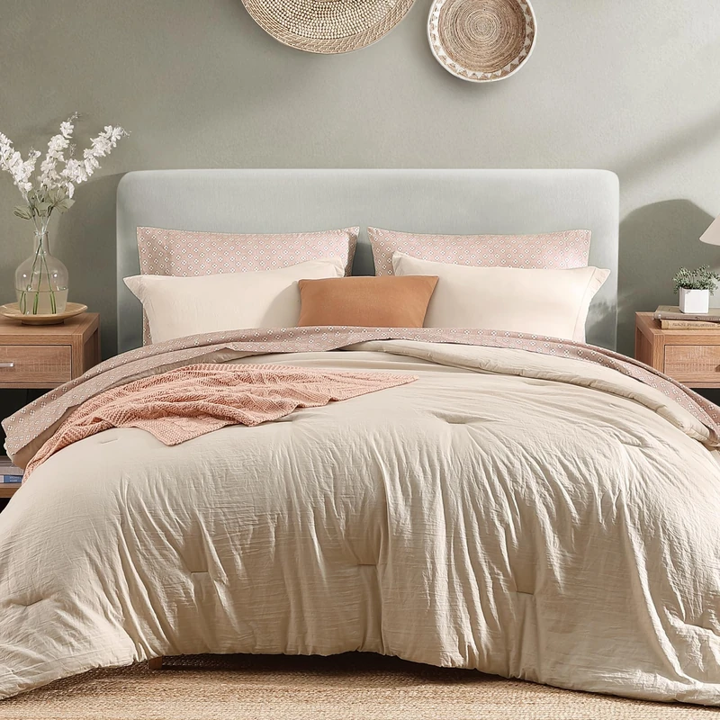 Monbix Queen Comforter Set, 7 Pieces Soft Bed in a Bag Queen Bedding Sets