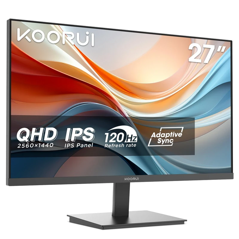 KOORUI E2721H 27 Inch QHD Monitor, Gaming 120Hz, IPS Computer Monitors, 2K 1440P Pc Screen, Adaptive Sync, HDR 10, 1ms, VESA 100x100mm, Eye Care, HDMI, DisplayPort