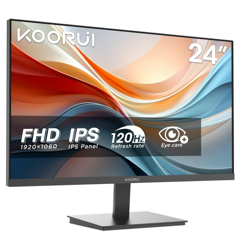 KOORUI E2411H 24 Inch FHD Monitor, Gaming 120Hz, IPS Computer Monitors, 1080P Pc Screen, 5ms, VESA 100x100mm, Eye Care, HDMI, VGA
