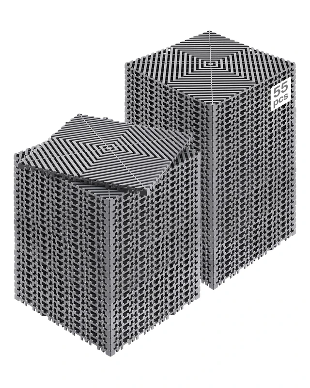 VEVOR Interlocking Drainage Mat, 12” x 12” Modular Interlocking Cushion, 55 Pcs Splicing Drainage Mats, Non-Slip Gray PP Drainage Floor Tile and Shower Mat, for Garage, Garden, Kitchen & Outdoor
