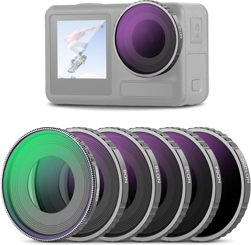 NEEWER CPL & ND Filter Compatible with DJI Osmo Action 4/Action 5 Pro (6 Pack), Screw On CPL+ND8+ND16+ND32+ND64+ND1000 Filter Kit Action Camera Accessories Multicoated HD Optical Glass, FL-A13