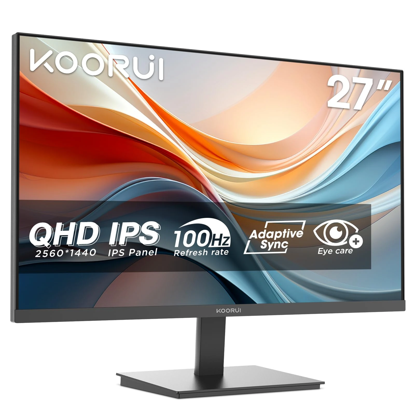 KOORUI E2721F 27 Inch QHD Monitor, Gaming 100Hz, IPS Computer Monitors, 1440P Pc Screen, Adaptive Sync, 1ms MPRT, VESA 100x100mm, Eye Care, HDMI, DisplayPort
