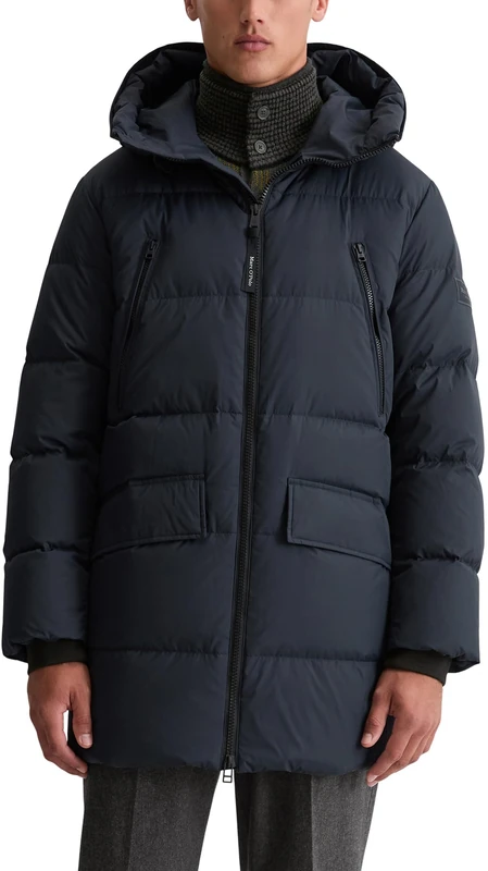Marc OߴPolo Men's Water Repellent Down Jacket with Hood, Blue (Dark Navy), S