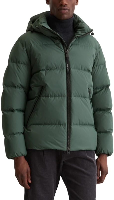 Marc OߴPolo Men's Regular Fit Down Jacket with Detachable Hood, Green (Nottingham Forest), L