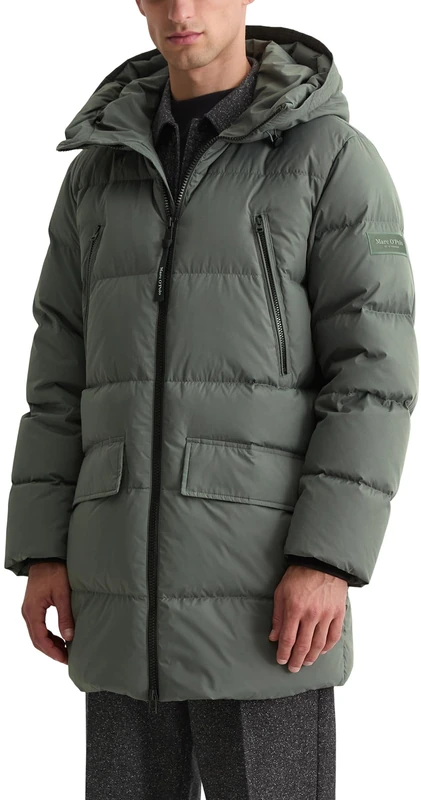 Marc OߴPolo Men's Water Repellent Down Jacket with Hood, Green (Mangrove), XL