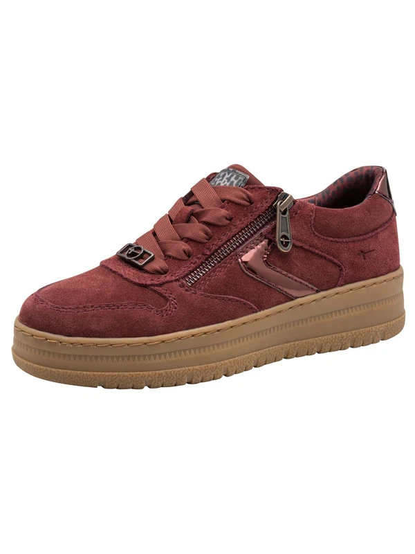 Tamaris Comfort Women’s Flat Sneakers Lace-Up with Zip, Merlot, 8 UK