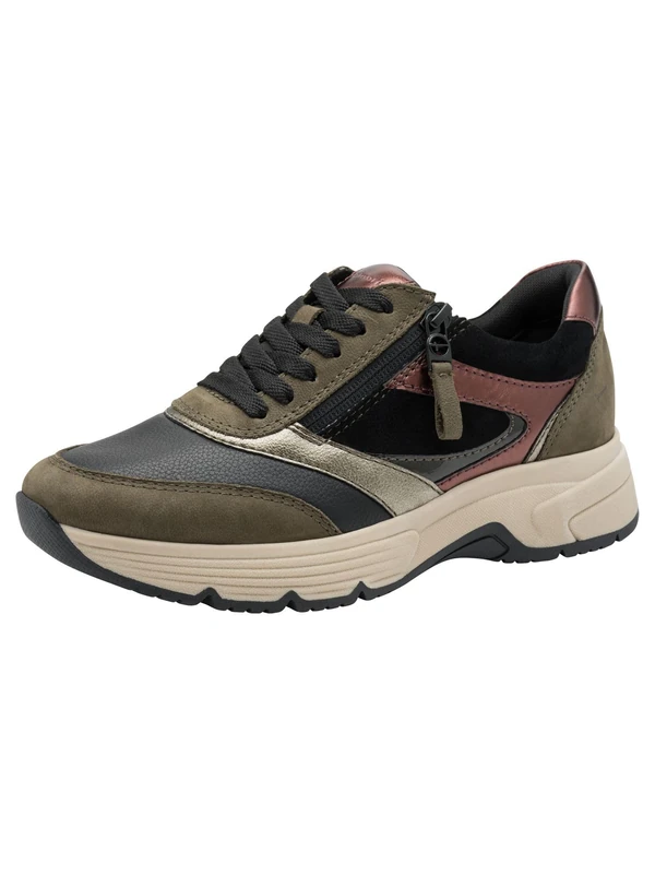 Tamaris Comfort Women’s Flat Sneakers with Zip Elastic, Olive Comb, 8 UK