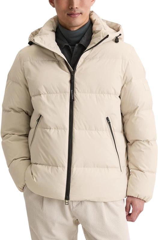 Marc OߴPolo Men's Regular Fit Down Jacket with Detachable Hood, Beige (Gray Silk), M