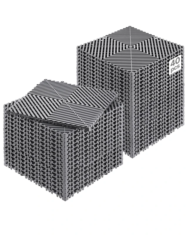 VEVOR Interlocking Drainage Mat, 12” x 12” Modular Interlocking Cushion, 40 Pcs Splicing Drainage Mats, Non-Slip Gray PP Drainage Floor Tile and Shower Mat, for Garage, Garden, Kitchen & Outdoor