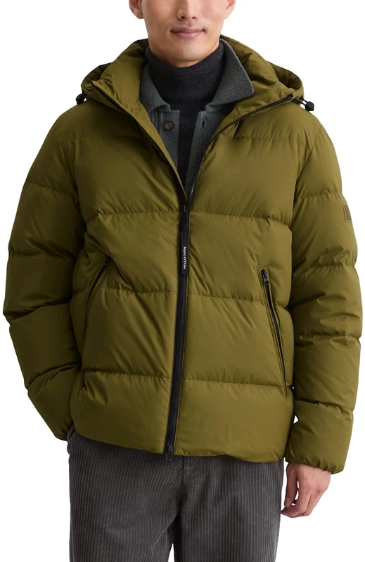 Marc OߴPolo Men's Regular Fit Down Jacket with Detachable Hood, Green (Green Mustard), XS