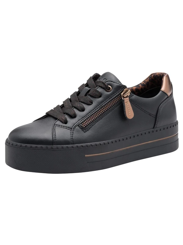 Jana Women’s Platform Sneakers with Zip Vegan, Black/Copper, 6 UK