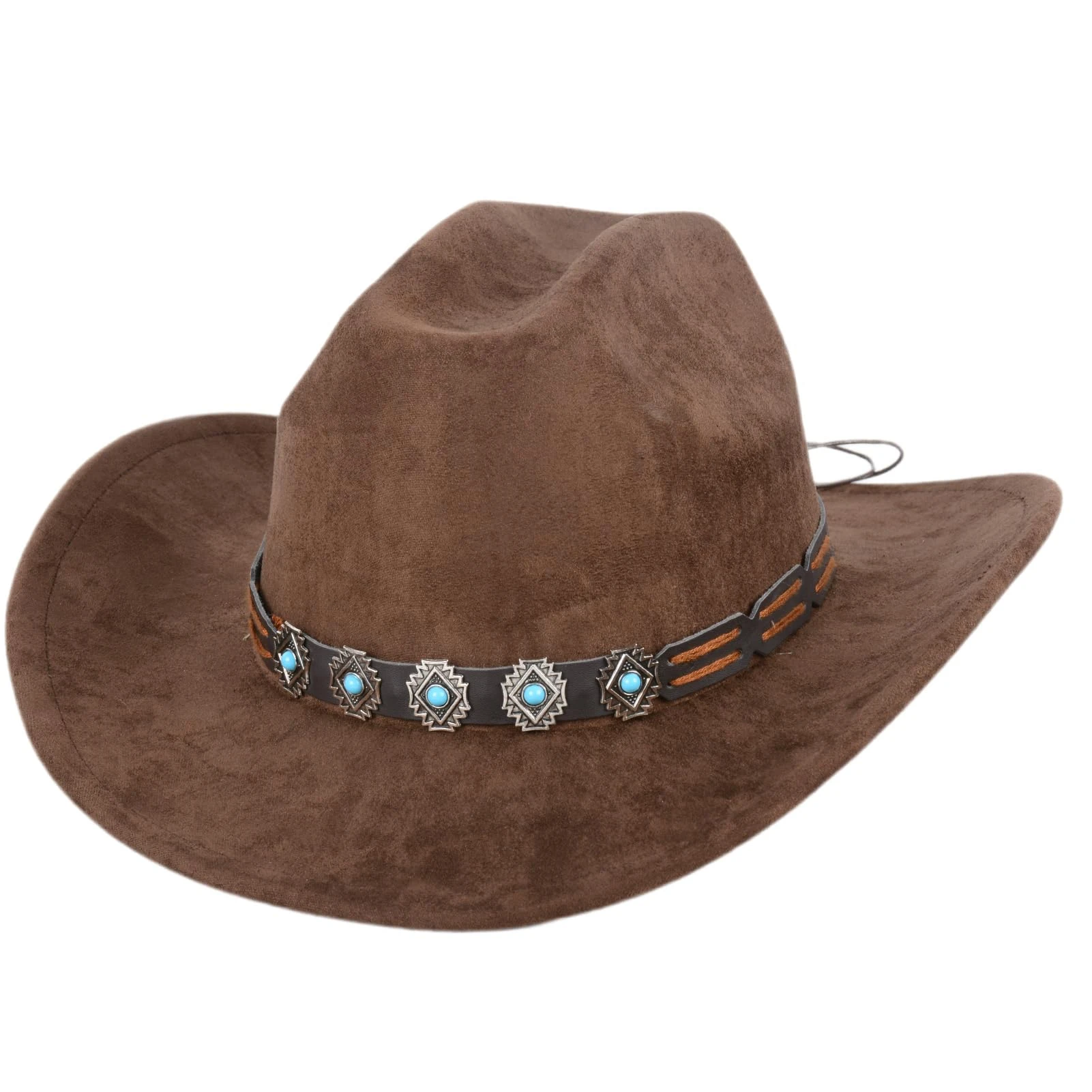 Yuedefly Classic Western Cowboy Hat,Men Women Retro Western Cowboy Hat,Wide Brim Cowgirl Hats Felt Fedora hat Brown