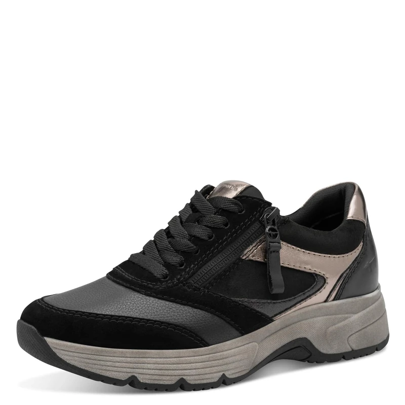 Tamaris Comfort Women’s Flat Sneakers with Zip Elastic, Black Comb, 5 UK