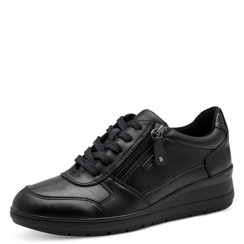 Jana Leather Women’s Flat Sneakers with Zip Wedge Heel, Black, 3,5 UK