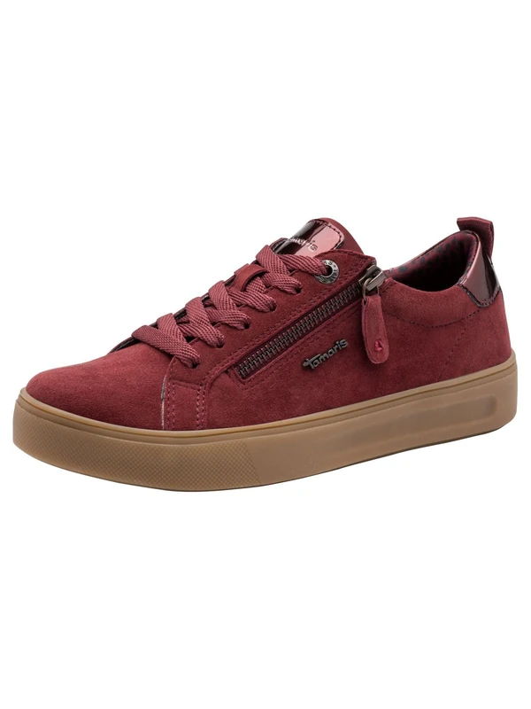 Tamaris Comfort Women’s Flat Sneakers with Zip Casual, Merlot Suede, 4 UK