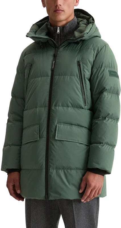 Marc OߴPolo Men's Water Repellent Down Jacket with Hood, Green (Nottingham Forest), XL