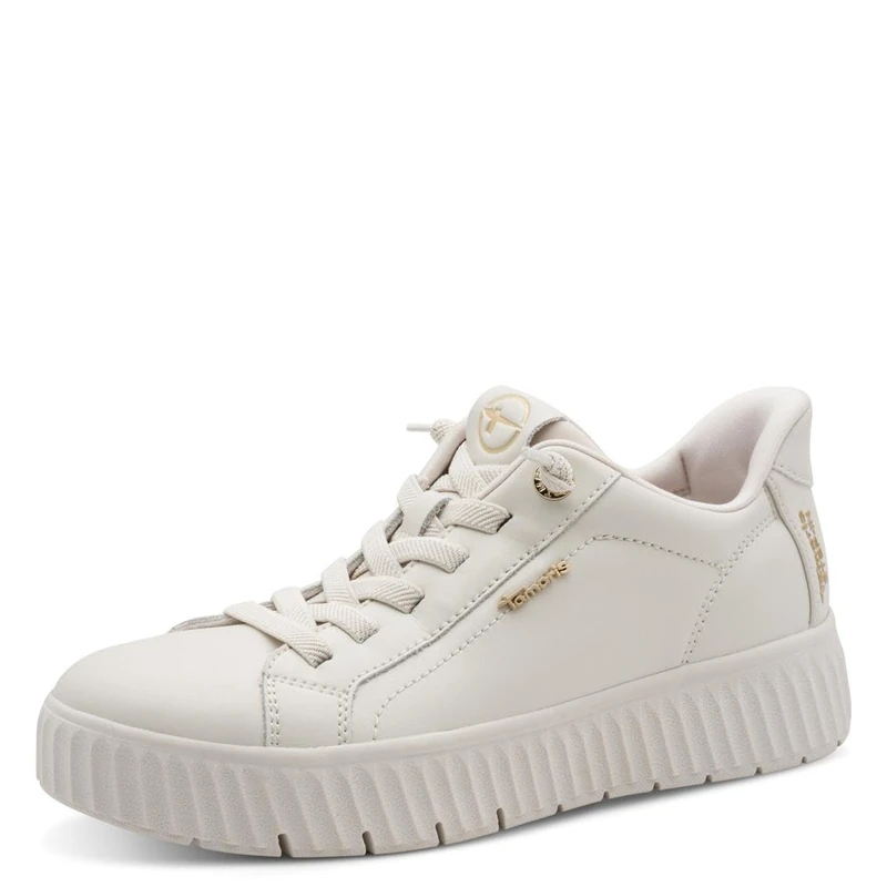Tamaris Comfort Women’s Step-In Leather Flat Sneakers Slip-On Wide Fit, Offwhite, 4 UK