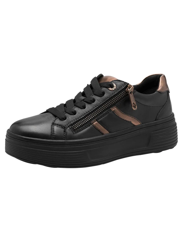 Tamaris Comfort Women’s Platform Sneakers with Zip Low Top, Black Nappa, 3,5 UK